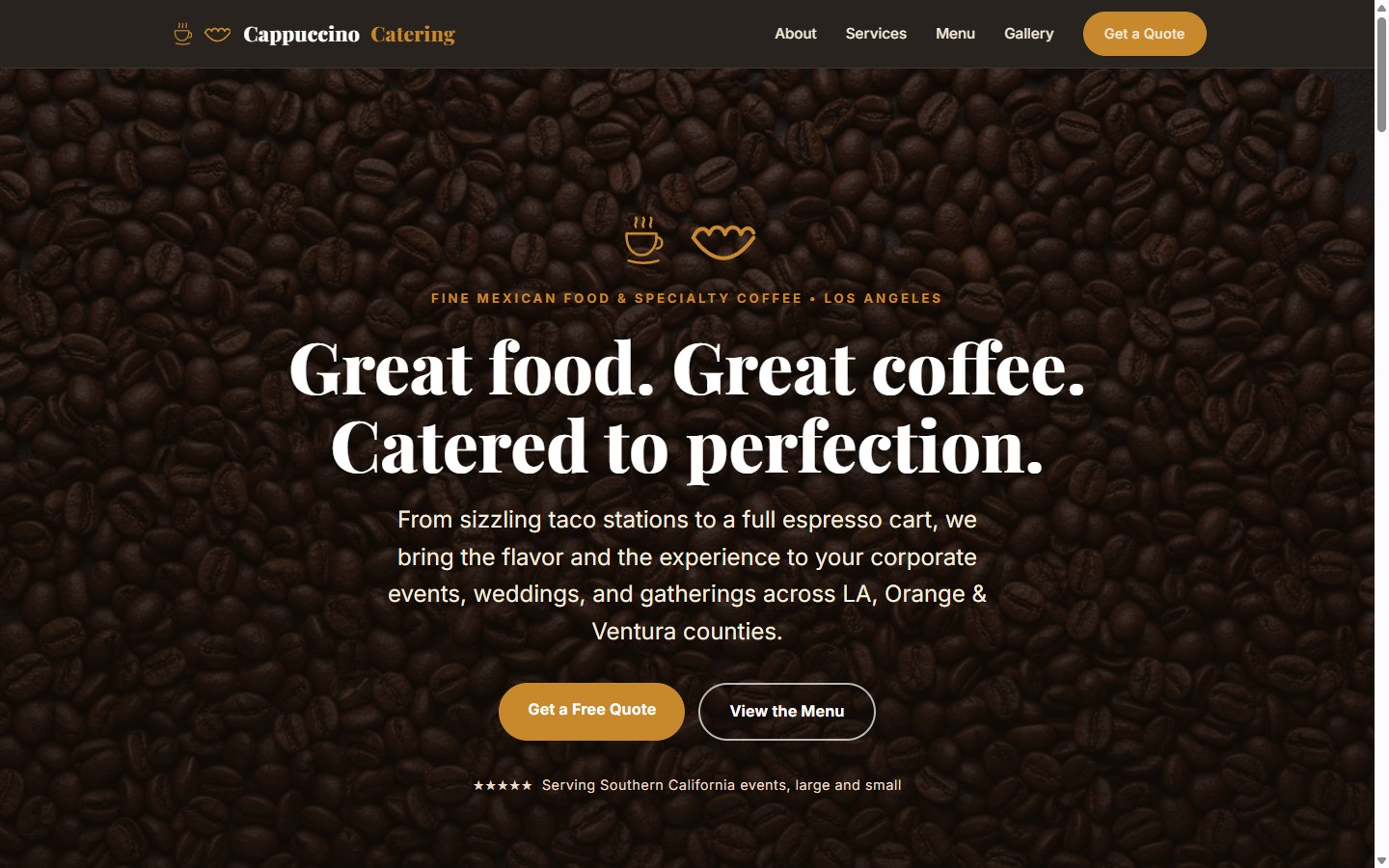 Cappuccino Catering website homepage built by BareBones Media