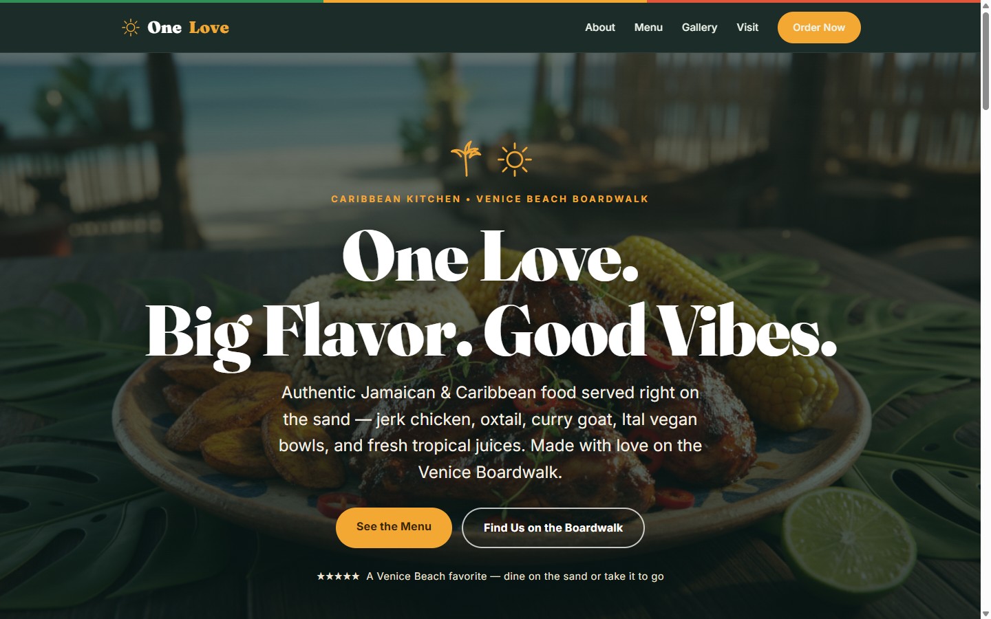 One Love Caribbean restaurant website built by BareBones Media